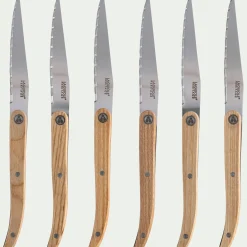 Lot de 6 couteaux de cuisine en inox et bois - naturel