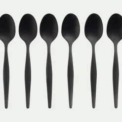 Lot de 6 cuillères à moka en inox - noir