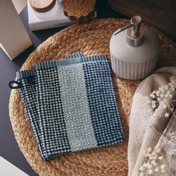 Lot de 2 gants de toilette bouclette jacquard en coton - bleu