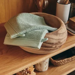 Lot de 2 gants de toilette en bouclettes de coton bio 16x21cm - vert olivier