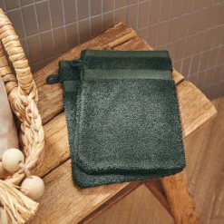 Lot de 2 gants de toilette en coton peigné - vert cèdre