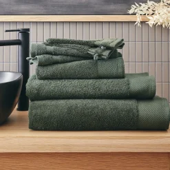 Lot de 2 gants de toilette en coton peigné - vert cèdre