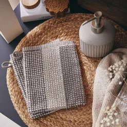 Lot de 2 gants de toilette bouclette jacquard en coton - beige alpilles