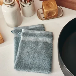 Lot de 2 gants de toilette en coton peigné - bleu calaluna