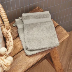 Lot de 2 gants de toilette en coton peigné - beige alpilles