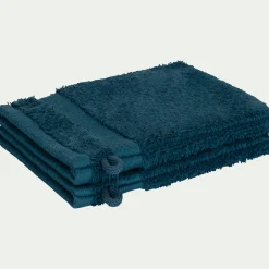 Lot de 2 gants de toilette en coton peigné - bleu figuerolles