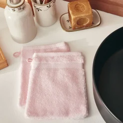Lot de 2 gants de toilette en coton peigné - rose simos