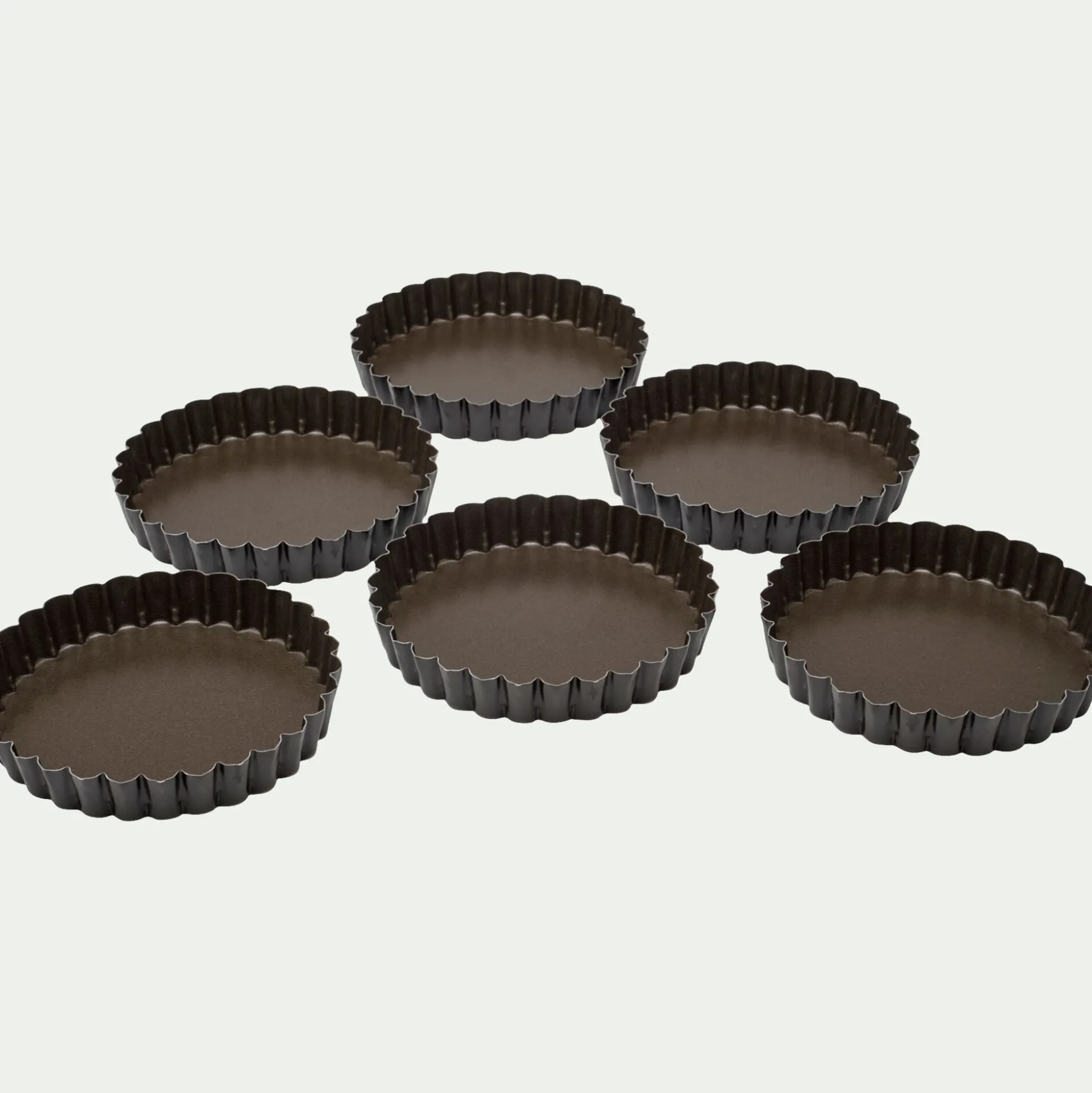 Lot de 6 moules à tartelette en acier D12cm - marron