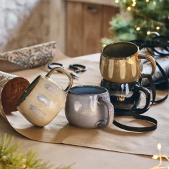 Lot de 4 mugs dépareillés en grès 35cl - bleu