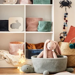 Lot de 3 paniers ronds en velours côtelé - rose