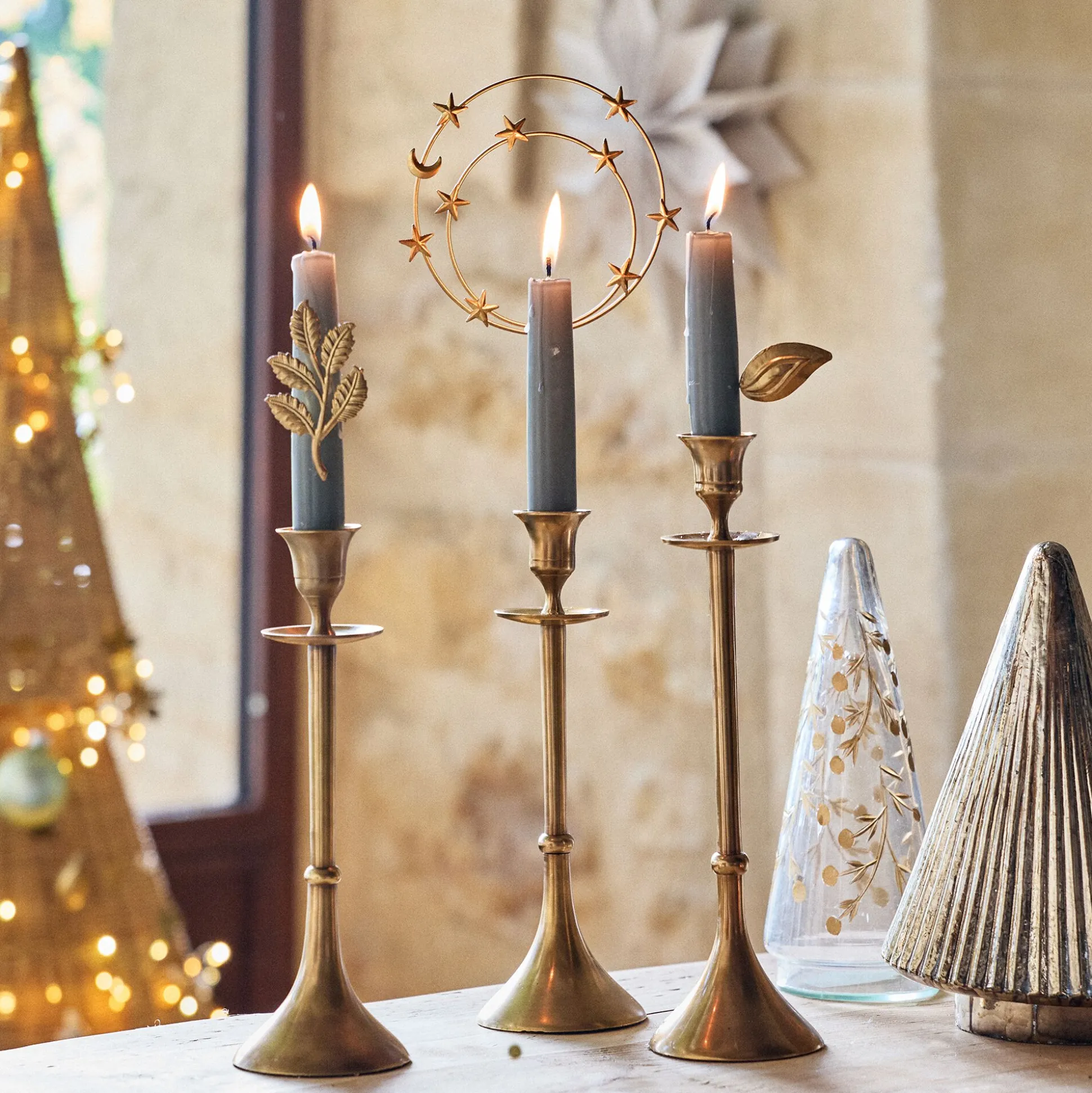 Lot de 2 pins feuille pour bougie - doré