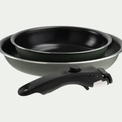 Lot de 2 poêles en aluminium avec manche amovible - vert cèdre