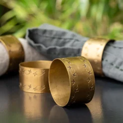 Lot de 4 ronds de serviette motif végétal en laiton - doré