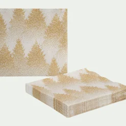 Lot de 20 serviettes en papier motif sapin 33x33cm - doré