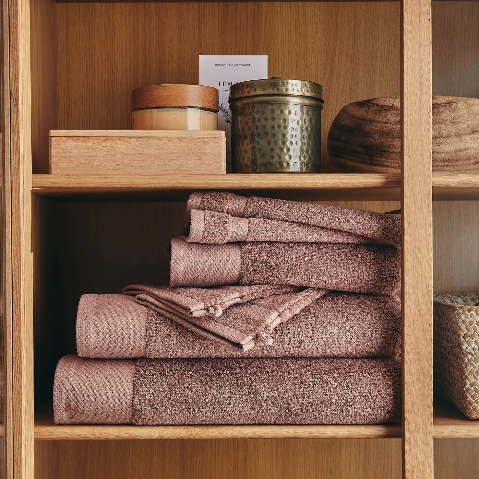 Lot de 2 serviettes invité en coton peigné - brun rhassoul 30x50cm