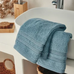 Lot de 2 serviettes invité bouclette en coton - bleu autan 30x50cm