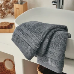 Lot de 2 serviettes invité bouclette en coton - gris anthracite 30x50cm