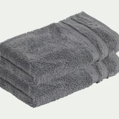 Lot de 2 serviettes invité bouclette en coton - gris anthracite 30x50cm
