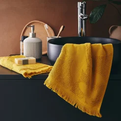 Lot de 2 serviettes invité en coton - jaune argan 30x50cm