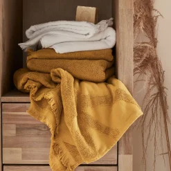 Lot de 2 serviettes invité en coton - jaune argan 30x50cm