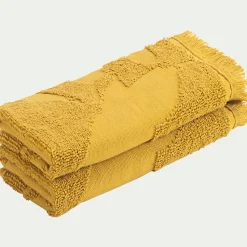Lot de 2 serviettes invité en coton - jaune argan 30x50cm