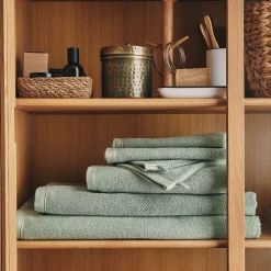 Lot de 2 serviettes invités en bouclettes de coton bio 30x50cm - vert olivier