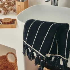 Lot de 2 serviettes invités rayée en coton 30x50cm - noir