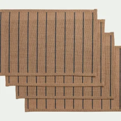 Lot de 4 sets de table à rayures en jute 30x45cm - bleu