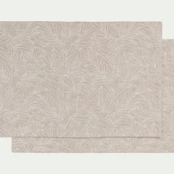 Lot de 2 sets de table en lin et coton motif laurier - beige 35x50cm