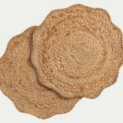 Lot de 2 sets de table fleur en jute D35cm - naturel