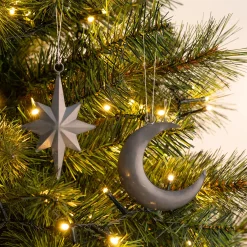 Lot de 2 suspensions de Noël lune et étoile en fer - argenté