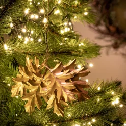 Lot de 4 suspensions de Noël feuille de houx en fer H15cm - doré