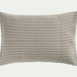 Lot de 2 taies d'oreiller à rayures en flanelle de coton 50x70cm - gris