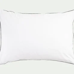 Lot de 2 taies d'oreiller en percale de coton 50x70cm avec liseré tressé gris calabrun - blanc