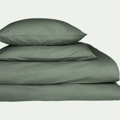 Lot de 2 taies d'oreiller en percale de coton - vert cèdre 65x65cm