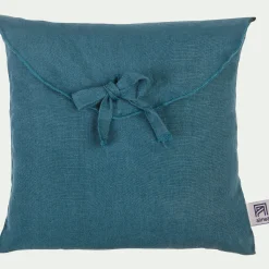 Lot de 2 taies d'oreiller en lin lavé 65x65cm - bleu figuerolles