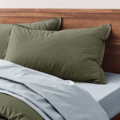 Lot de 2 taies d'oreiller en percale de coton - vert cèdre 50x70cm