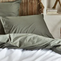 Lot de 2 taies d'oreiller en percale de coton - vert cèdre 50x70cm