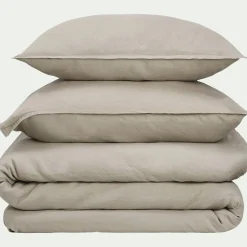 Lot de 2 taies d'oreiller en lin lavé - beige 65x65cm