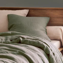 Lot de 2 taies d'oreiller en lin lavé - vert cèdre 65x65cm