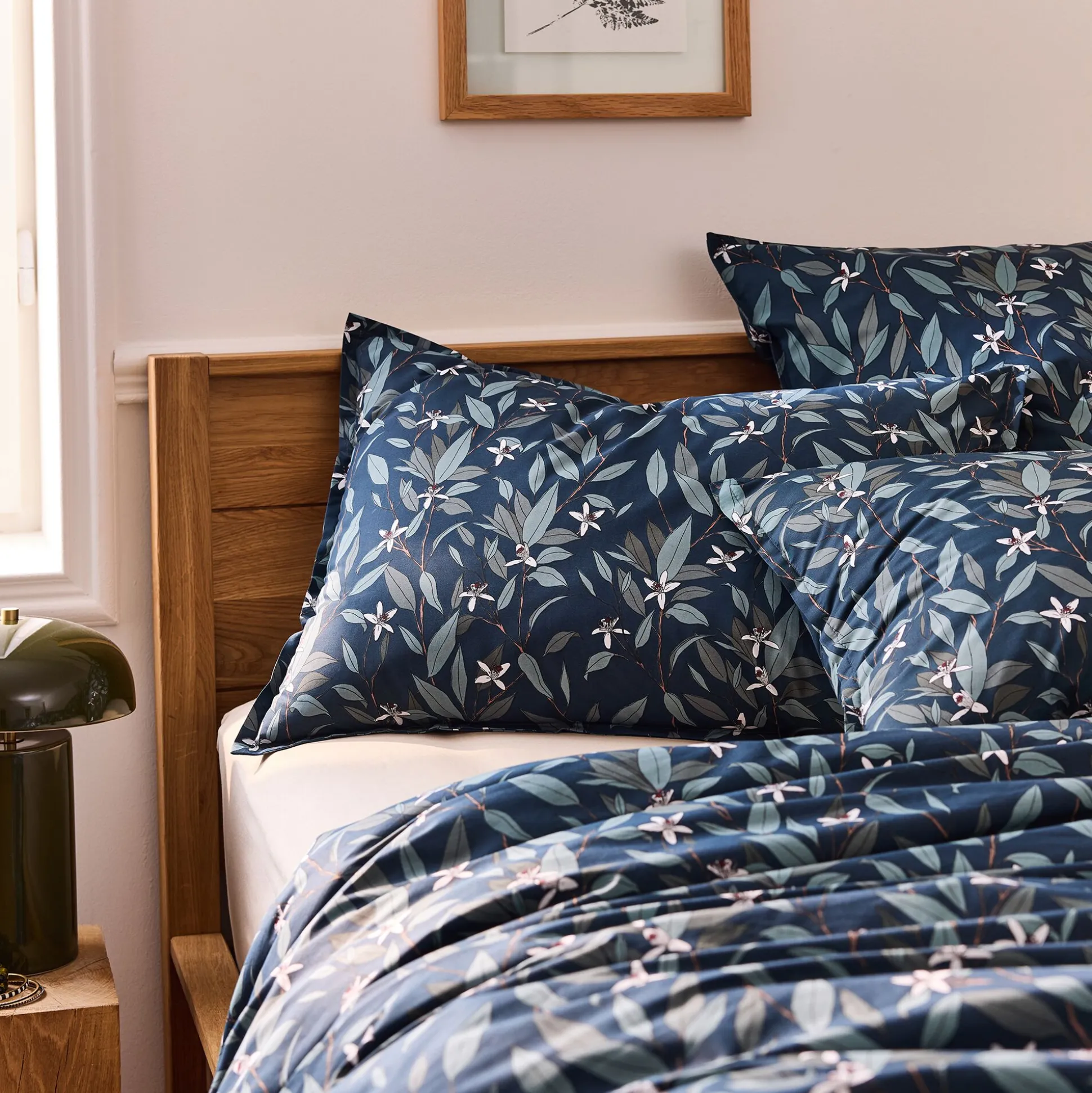 Lot de 2 taies d'oreiller fleurs d'oranger en percale de coton 50x70cm - bleu