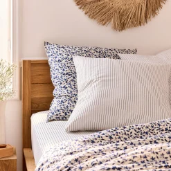 Lot de 2 taies d'oreiller rayées en coton 63x63cm - bleu abysse