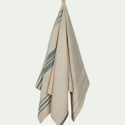 Lot de 3 torchons en coton beige et bleu