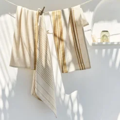 Lot de 3 torchons rayés en coton - beige et jaune 50x70cm