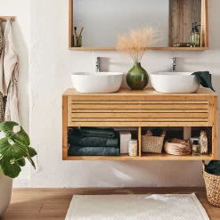 Meuble double sous vasque murale en bambou - L120cm