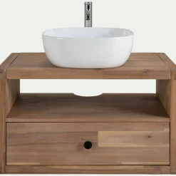 Meuble sous vasque simple mural en acacia L80cm - bois clair