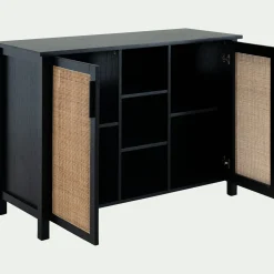 Meuble sous-vasque double en bois de cèdre et 2 portes en cannage - L120cm