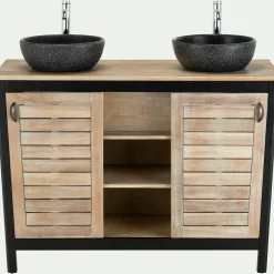 Meuble sous-vasque double 2 portes en acacia massif - L120cm