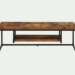 Meuble TV 2 plateaux effet bois et acier - 120cm - marron