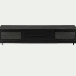 Meuble tv 4 portes en bois et verre - noir L180xl42xH51cm